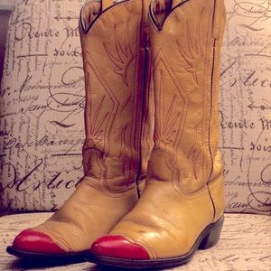 Retro Pin-up Cowgirl Boots Yellow w Cherry 🍒 Tips